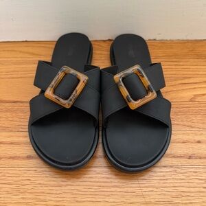 OluKai Black Sandals with Tortoise Buckle